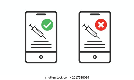 Smartphone with vaccine Passport set. Vector isolated editable illustration of a device with covid passport set
