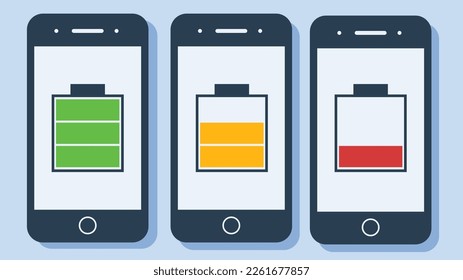 vector de smartphone. smartphone con 3 etapas de batería