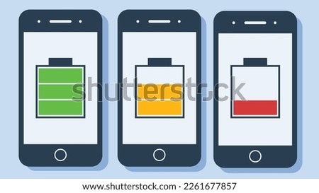 smartphone vector. smartphone with 3 stages of battery