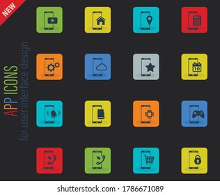 Smartphone vector color web icons on dark background for user interface design