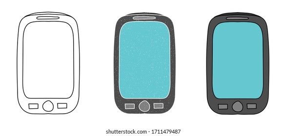 diseño vector de smartphone. blanco y negro. mano digital dibujada. textura de grano