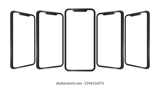 Vector de smartphone, pantalla de smartphone con cinco ángulos, pantalla de teléfono de burla hacia arriba vector