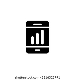 diseño de iconos vectoriales de smartphone con una gráfica. ilustración de silueta blanca negra aislada en fondo blanco