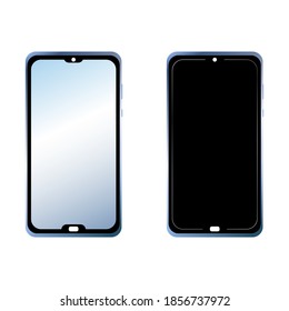 Icono vector Smartphone. Iconos de dos smartphones con pantallas azules y negras. Icono de teléfono de pantalla táctil en estilo plano. Ilustración vectorial. Iconos aislados.