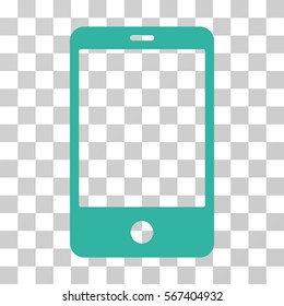 Smartphone vector icon. Illustration style is flat iconic cyan symbol on a transparent background.