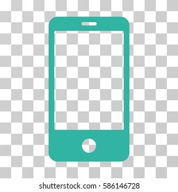 Smartphone vector icon. Illustration style is flat iconic cyan symbol on a transparent background.