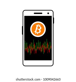 Smartphone vector icon on white background, bitcoin icon