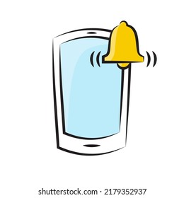 Smartphone vector icon with ringing bell. Incoming notification on the phone in cartoon style.