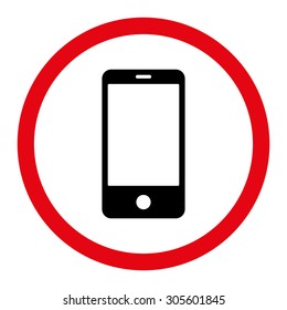 Smartphone vector icon. This rounded flat symbol is drawn with intensive red and black colors on a white background.