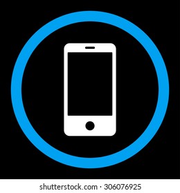 Smartphone vector icon. This rounded flat symbol is drawn with blue and white colors on a black background.
