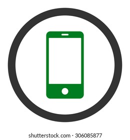 Smartphone vector icon. This rounded flat symbol is drawn with green and gray colors on a white background.