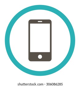 Smartphone vector icon. This rounded flat symbol is drawn with grey and cyan colors on a white background.