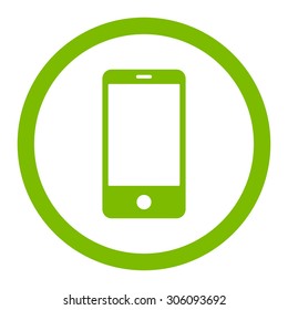 Smartphone vector icon. This rounded flat symbol is drawn with eco green color on a white background.