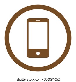Smartphone vector icon. This rounded flat symbol is drawn with brown color on a white background.