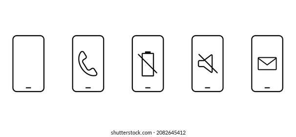 Smartphone vector icons set. Mobile phone in line art style