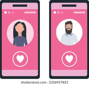 Smartphone vector illustration Dating app Male and female illustration on a phone.