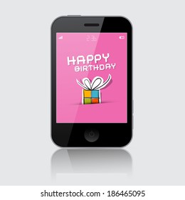 Smartphone Vector Illustration with Happy Birthday Theme on Grey Background