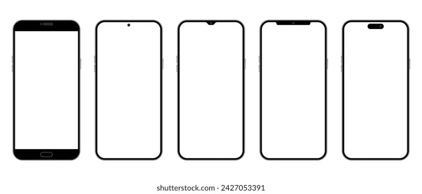 Smartphone vector illustration set, screen is white