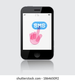 Smartphone Vector Illustration with SMS Symbol on Grey Background