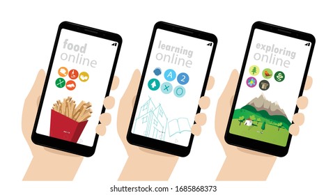 Illustration zur Vektorillustration von Smartphones mit drei sozialen Diensten