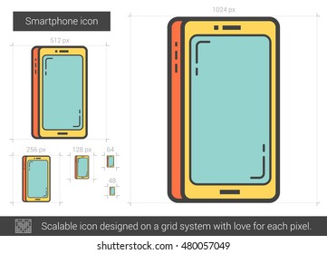 Smartphone vector line icon isolated on white background. Smartphone line icon for infographic, website or app. Scalable icon designed on a grid system.