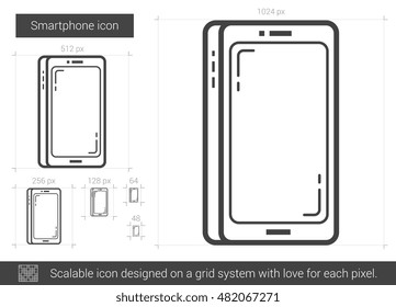 Smartphone vector line icon isolated on white background. Smartphone line icon for infographic, website or app. Scalable icon designed on a grid system.