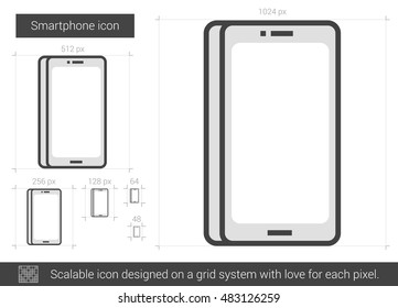 Icono de línea vector Smartphone aislado en fondo blanco. Icono de línea de Smartphone para infografía, sitio web o aplicación. Icono escalable diseñado en un sistema de cuadrícula.