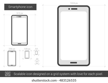 Icono de línea vector Smartphone aislado en fondo blanco. Icono de línea de Smartphone para infografía, sitio web o aplicación. Icono escalable diseñado en un sistema de cuadrícula.