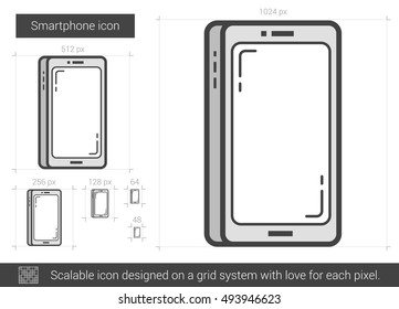 Icono de línea vector Smartphone aislado en fondo blanco. Icono de línea de Smartphone para infografía, sitio web o aplicación. Icono escalable diseñado en un sistema de cuadrícula.
