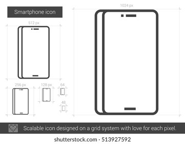 Icono de línea vector Smartphone aislado en fondo blanco. Icono de línea de Smartphone para infografía, sitio web o aplicación. Icono escalable diseñado en un sistema de cuadrícula.