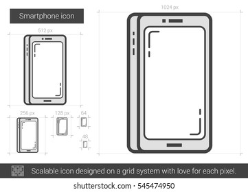 Smartphone vector line icon isolated on white background. Smartphone line icon for infographic, website or app. Scalable icon designed on a grid system.