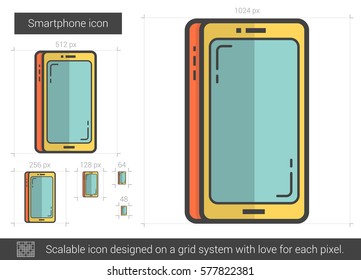 Icono de línea vector Smartphone aislado en fondo blanco. Icono de línea de Smartphone para infografía, sitio web o aplicación. Icono escalable diseñado en un sistema de cuadrícula.