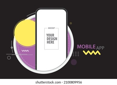 Smartphone Vector Mockup And Mobile App Presentation Template With Black Abstract Background. 