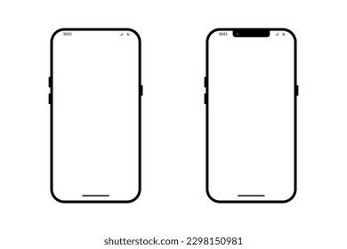 Smartphone vector mockup. Mobile phone with transparent screens. Phone front view illustration