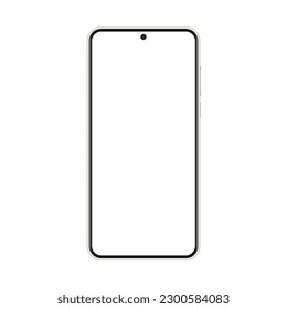 Smartphone vector mockup. Mobile phone template with blank screen. White cell phone device isolated on white background.