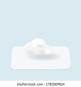 Parodia del vector del Smartphone. Plantilla de teléfono móvil de moda de arcilla con pantalla en blanco y nube blanca.