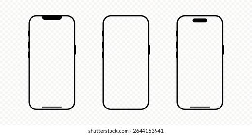 Smartphone vector mockups, a versatile set of smartphones with a unique style. Mockup for showcasing app designs, user interfaces, and mobile experiences in various contexts.