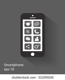 Smartphone vector modern icon illustration with social media icons, eps 10