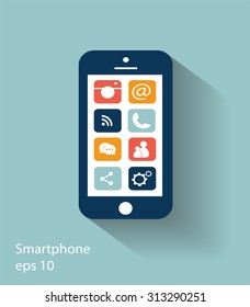 Smartphone vector modern icon illustration with social media icons, eps 10