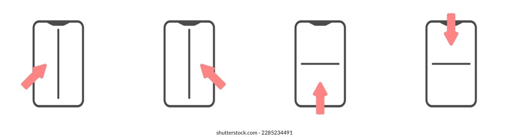 Smartphone vector. Set of split screen phones icons. Tap on the phone's touchscreen. Selecting a part of the smartphone display. A set of smartphones with left or right side display.