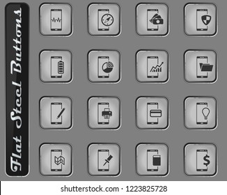 Smartphone vector web icons on the flat steel buttons