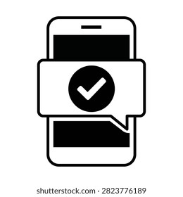 Smartphone verification illustration featuring approval checkmark representing secure authentication mobile confirmation digital services online identity validation and modern technology interface graphic design resources