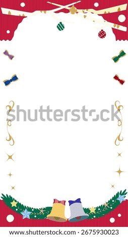Smartphone vertical Christmas frame with birch branches bells ornaments and decorations