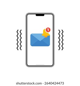 smartphone vibrates when there is a message notification. stock illustration