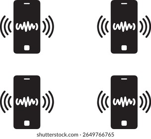 Smartphone Vibrating Notification Icons:  Simple Black Silhouette Set