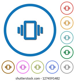 Smartphone vibration flat color vector icons with shadows in round outlines on white background