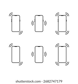 Conjunto de iconos de vibración de smartphone. Señal de timbre del teléfono móvil y símbolo de agitación