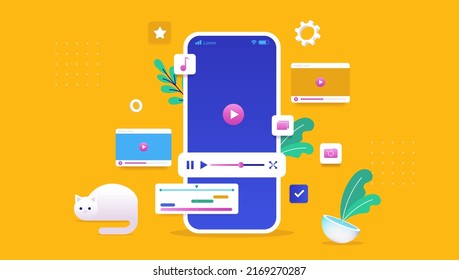 Smartphone Video Editing - Phone With App To Edit And Work With Videos. Vector Illustration