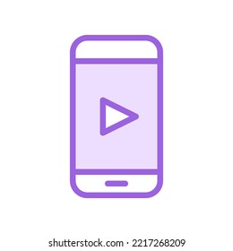 smartphone video line icon in two colors isolated on white background. smartphone video purple vector icon for web design, ui, mobile apps, print polygraphy and promo business