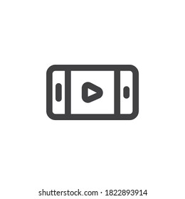 Smartphone con icono de línea de reproductor de vídeo. signo de estilo lineal para concepto móvil y diseño web. Icono de vector de contorno de pantalla de reproducción telefónica. Símbolo, ilustración del logotipo. Gráficos vectoriales